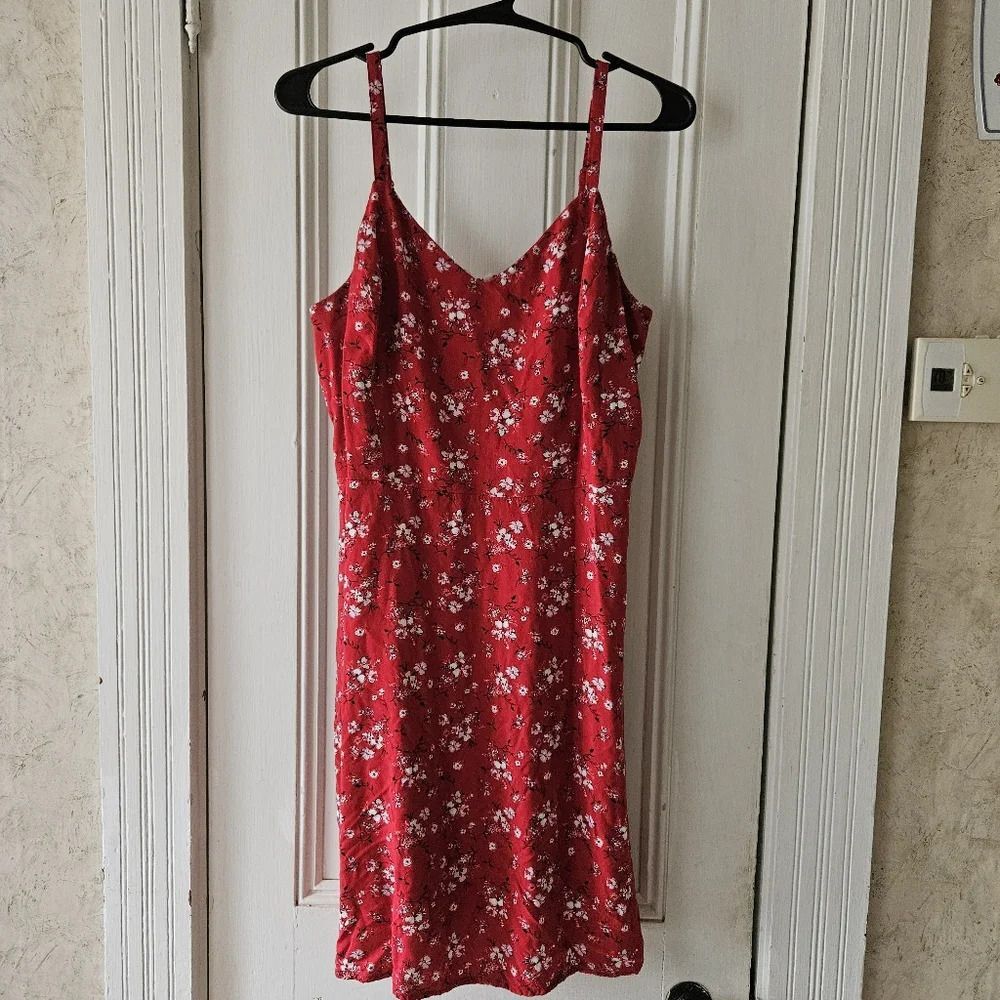 Maurices Americana Floral Smocked Back Mini Dress Medium Red Boho Sundress